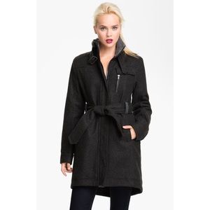 UGG Gray Dennison Wool Shearling Belted Coat L